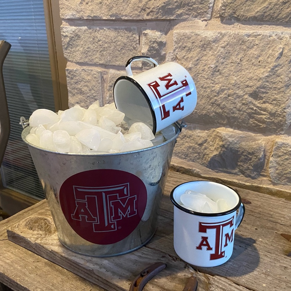 Texas A&M Ice Bucket / 2 Enamelware Mugs